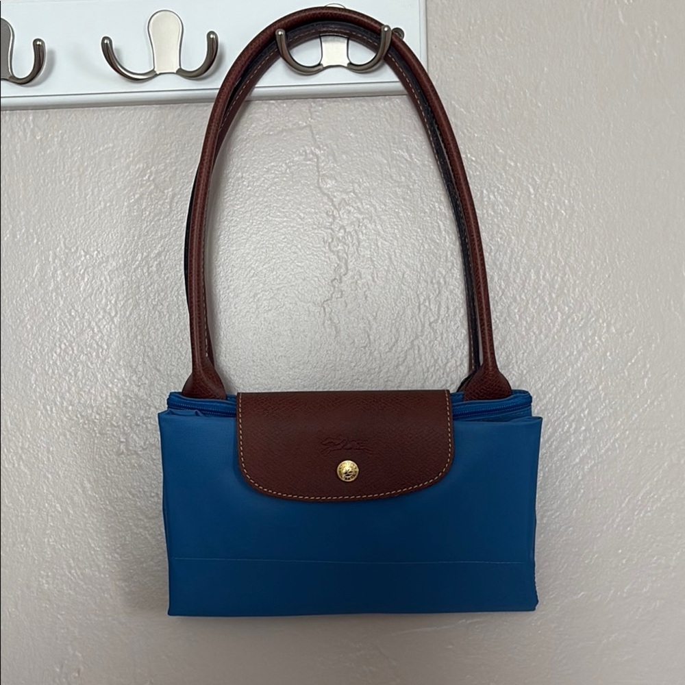 Longchamp Blue Tote Bag with Leather Trim